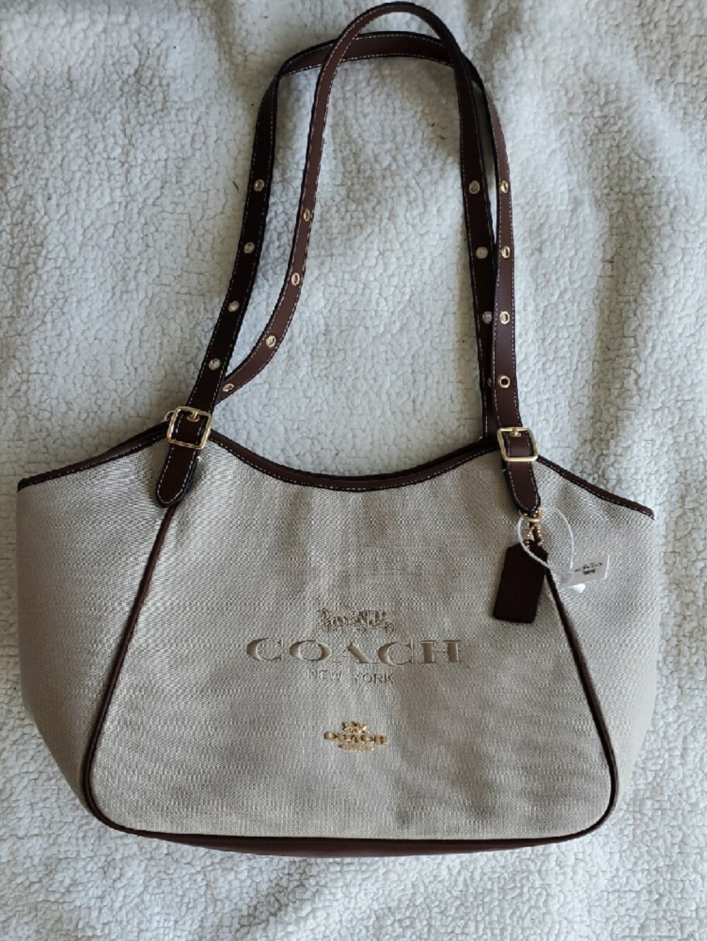 Coach Beige Canvas Tote with Brown Trim and Gold Hardware - Picture 4 of 12